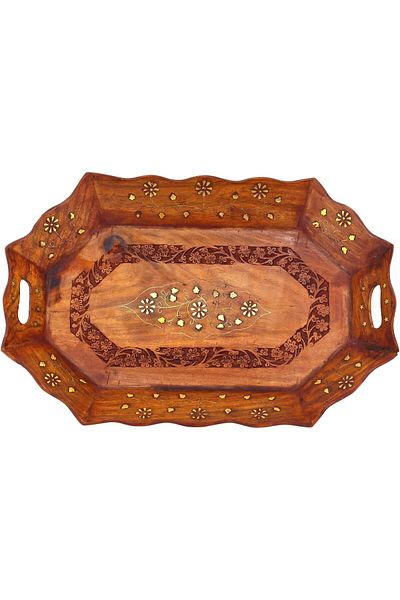 Winds Trading Wooden Sheesham Serving Tray for Tea, Coffee, Snacks, Kitchen & Dining (47x31cm)