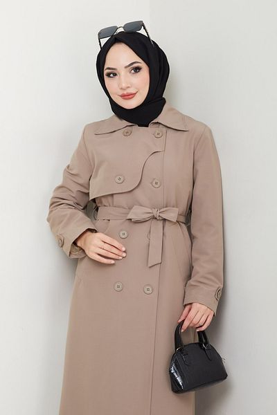 InStyle Λεπτομέρεια καλύμματος Μπεζ καμπαρντίνα με μακριά γραμμή