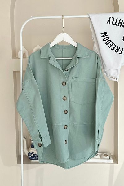 ButikMoor Mo325 Single Pocket Turquoise Gabardine Jacket