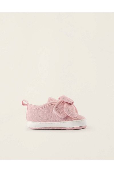Ziddy Fabric Trainers with Bow for Newborn Girls, Pink