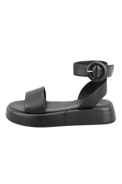 Desa Women's Black Adjustable Buckle Leather Sandals