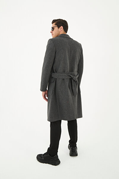 Frappoli Men's Regular Fit Cashew-Coat with Long Belt