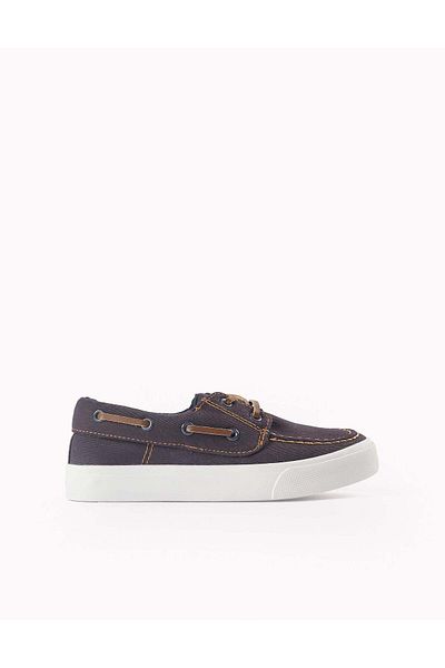 Ziddy Twill Deck Shoes for Boys, Dark Blue