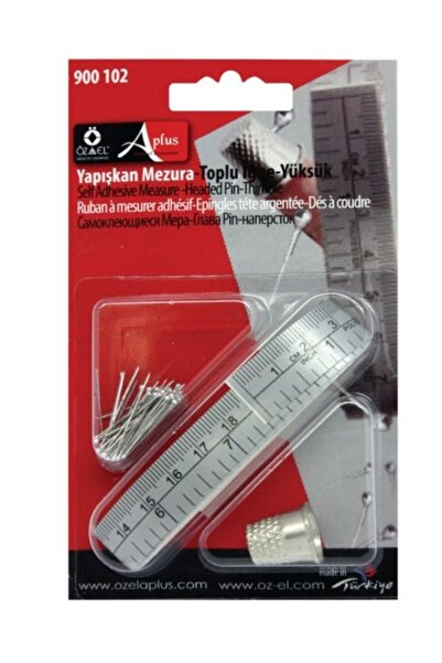 ÖZ-EL AŞ Yapışkan Mezura, Yüksük  ve Toplu İğne Seti, 100 cm Mezura