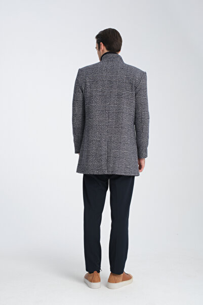 Frappoli Чоловічий пальто з картатим візерунком, прямий крій, високий комір, товста шерсть