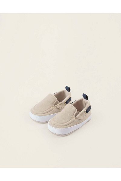 Ziddy Deck Shoes for Newborns, Beige/Dark Blue