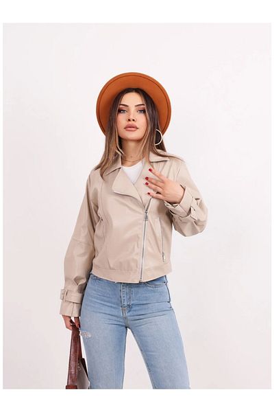 KURGAN TEKSTİL Γυναικείο δερμάτινο μπουφάν Oversize