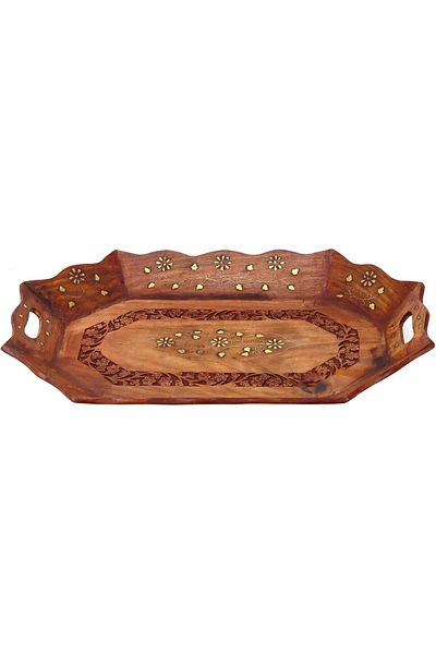 Winds Trading Wooden Sheesham Serving Tray for Tea, Coffee, Snacks, Kitchen & Dining (47x31cm)