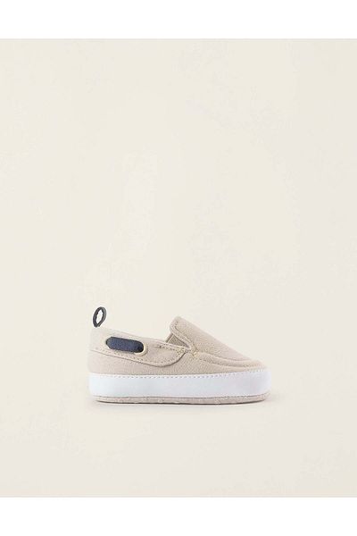 Ziddy Deck Shoes for Newborns, Beige/Dark Blue