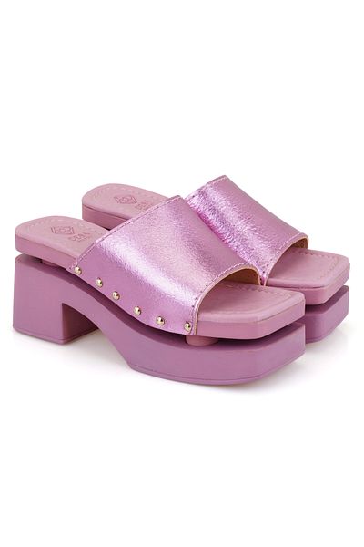 Desa Women's Pink Heeled Leather Slippers