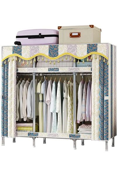 COOYA Portable Closet, with 3 Hanging Rods and 6 Storage Shelves,Stable and Easy Assembly  (170x130x45)