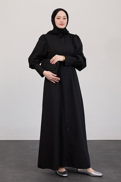 InStyle Buttoned Trikoton Black Dress