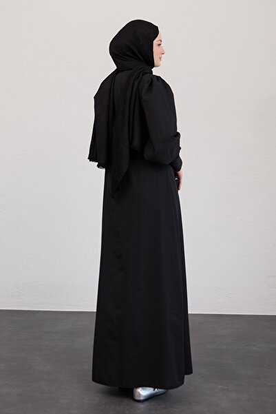 InStyle Buttoned Trikoton Black Dress