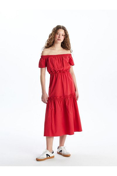 LC Waikiki Boat Neck Plain Short Sleeve Women's Dress (S4)