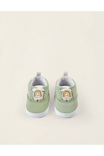 Ziddy Fabric Trainers with Rainbow Detail for Newborns, Green