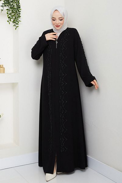 Tesettür Dünyası Abaya cu decolteu în V - TSD negru 250123