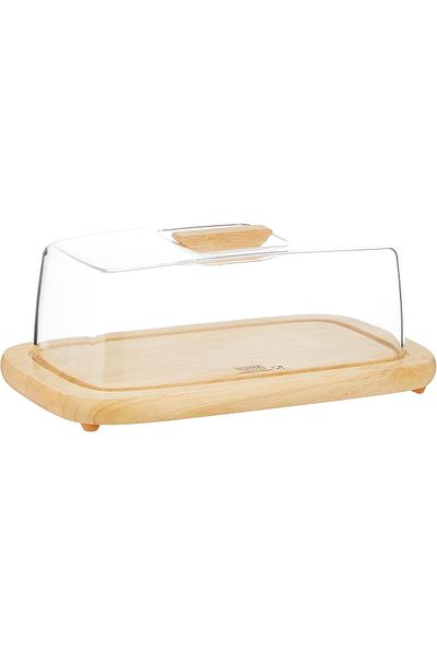 Billi Wooden Serving Tray, Cheese Dome With Acrylic Cover/ Lid, 30.5 X 18 X 11.5Cm Wp 910, Beige
