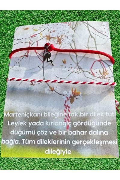 Menar Tasarım Marteniçka Bracelet Lucky Bracelet Wish Bracelet with Stork Figure Bringing Luck and Abundance