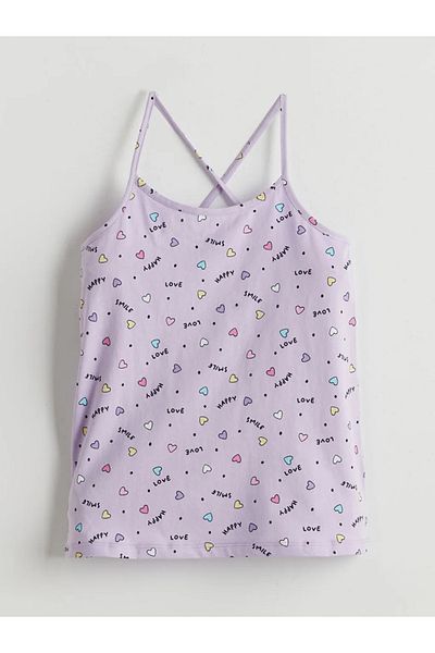 LC Waikiki Set de pijamale pentru fete LCW Kids Liliac cu guler pătrat
