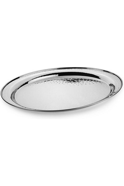 Kedge Stainless Steel Hammered Oval Tray, 35 Cm X 24.5 Cm Size