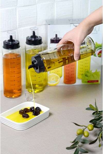 Cherry Collection Smart Oil Bowl Vinegar Bowl Lemon Bowl 3 Piece Glass Oil Bowl Set 500ml Olive Oil Sunflower Oil Vinegar Sticker