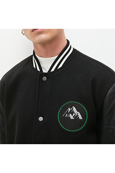 Only & Sons Only&Sons Jason Varsity Men's Black Judge Collar Jacket