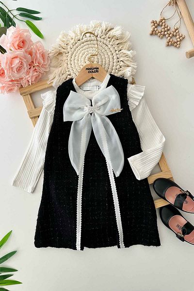 Minigimin Cicileri Rochie din satin Black Blisters pentru copilul meu și combinație Badi