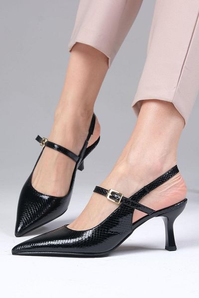 Mio Gusto Nadine Black Color Snake Patterned Women's Heeled Shoes