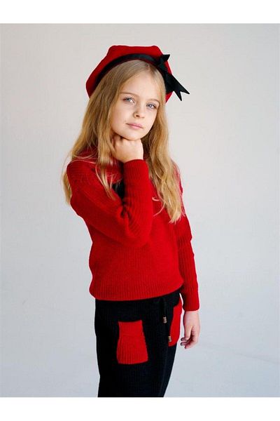 Hilal Akıncı Kids Girl's Hooded Knitwear Sweatshirt Colorful Pocket Skirt 3 Piece Set