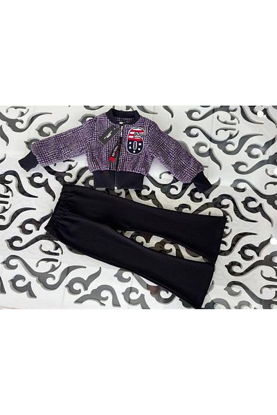 Hilal Akıncı Kids Girl's 6 Printed Lined Coat Black Spaghetti Trousers 2-Piece Set