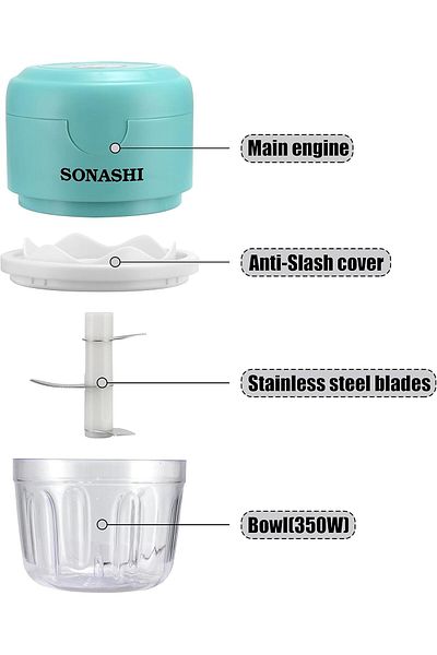 sonashi SMC-15 Mini Chopper w/ 350ml Bowl, USB Charging, LED Indicator, Stainless Steel Blades