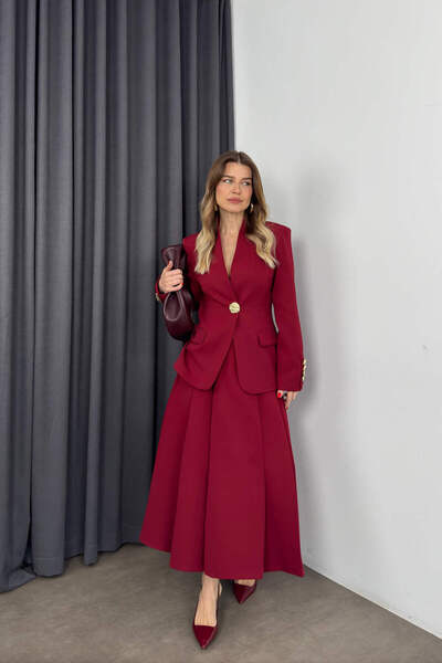 Sue Store Fusta Balon Model Clopot Plisat Bordeaux