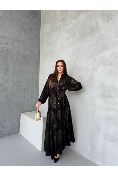 ZF BUTİK Viscose Patterned Hijab Dress