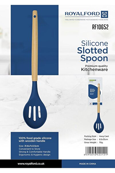 ROYALFORD RF10652 Silicone Slotted Spoon – Wooden Handle, Non-Scratch, Heat Resistant