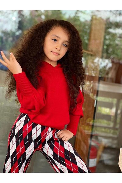 Hilal Akıncı Kids Tricotaj pentru fete cu mâneci liliac Pulover Pantaloni Argyle Set de 2 piese