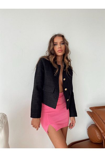 Maldia Shop Jachetă din tweed pentru femei cu nasturi aurii