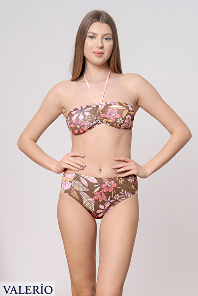 valerio Floral Print Halter Strapless High Waist Bikini Set