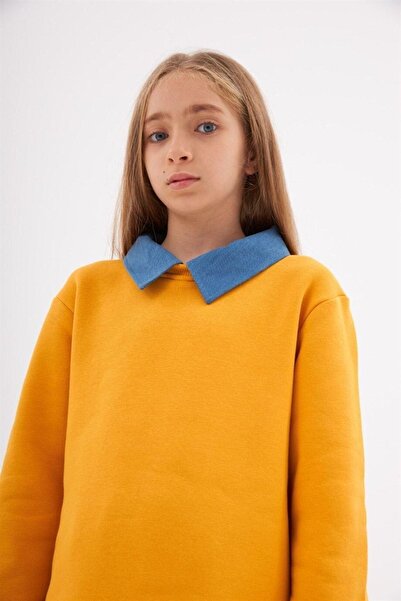 Hilal Akıncı Kids Girl's Jeans Collar Raised Sweatshirt Pleated Denim Skirt Set of 2