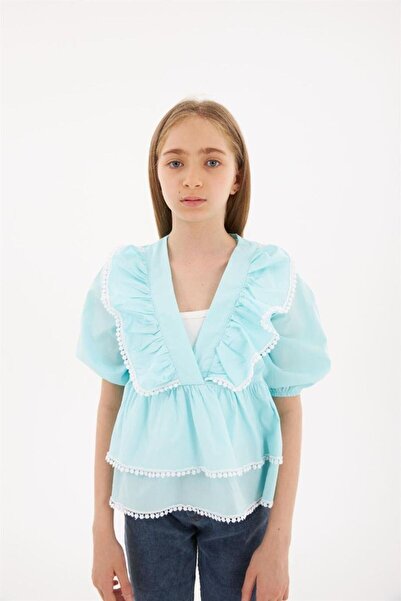 Hilal Akıncı Kids Дівчача блузка з вишивкою, багатошарова, джинсові легінси, комплект з 2 предметів