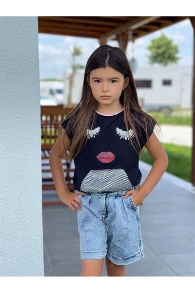 Hilal Akıncı Kids Devojčica Mrežasta Sa detaljem džepa Bluza Mama Traper Šort...