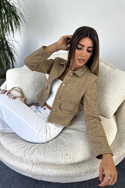 Maldia Shop Дамско сако от туид с копчета в златисто злато