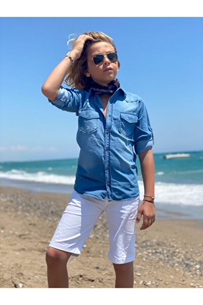 Hilal Akıncı Kids Boy's Denim Shirt Shorts Set of 2
