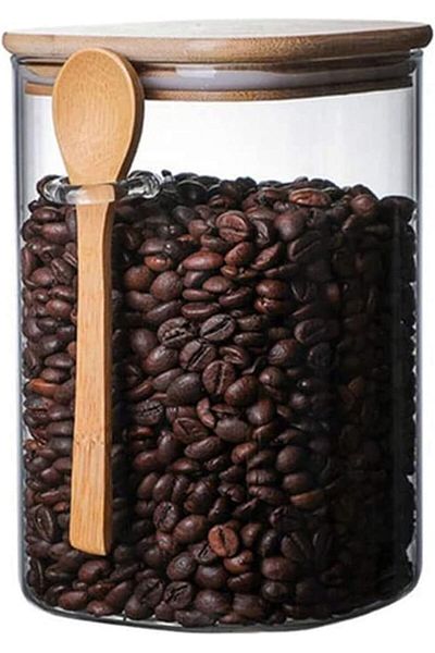 AKDC 500ml Square Glass Jar with Wooden Lid & Spoon – Airtight Borosilicate Canister