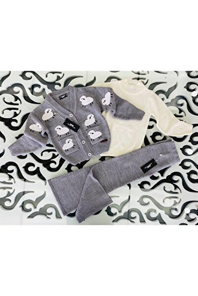 Hilal Akıncı Kids Tricotaj pentru fetiță, brodate de miel, cardigan, tricotaj cu picioare largi, pantaloni