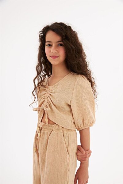 Hilal Akıncı Kids Комплект от 2 части блуза за момиче с плисирани детайли и л...