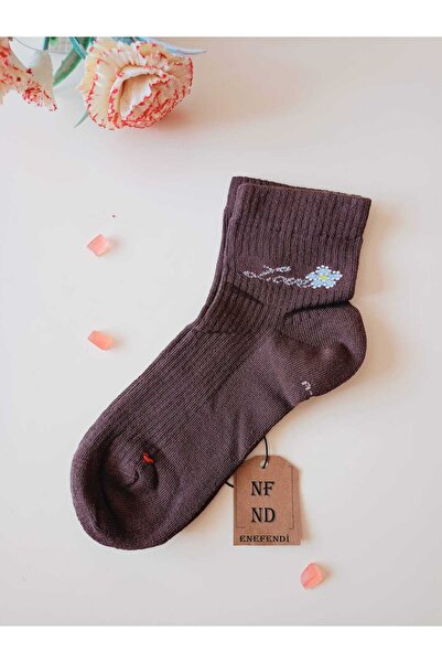ENEFENDİ 2 чифта памучни, без шевове, ароматизирани, с ликорисови ивици, къси чорапи до прасеца, в цвят кафе, дамски чорапи, размер 36-40