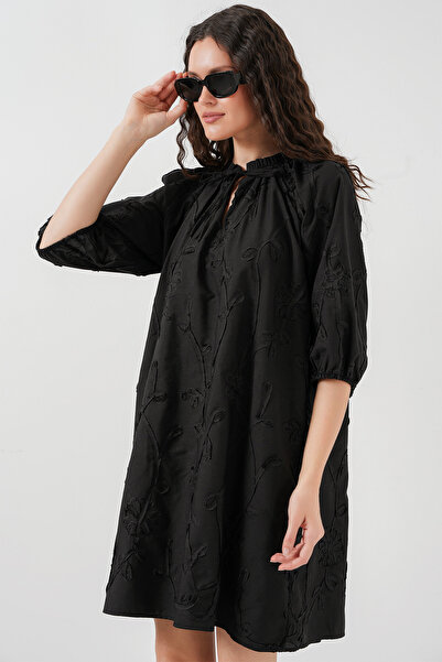 Bigdart Kadın Desenli Kısa Elbise 2528 - Siyah