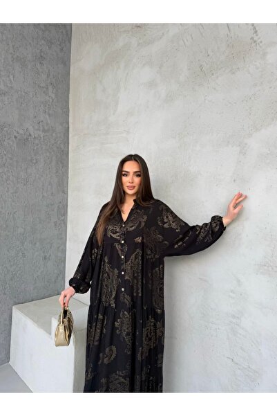 ZF BUTİK Viscose Patterned Hijab Dress