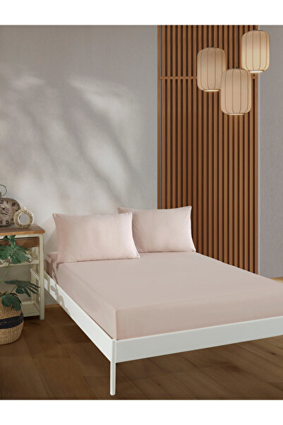 Flex Cotton طقم شرشف مطاطي قطن بلون سادة - مع غطاء وسادة - مفرد - مزدوج - مقا...