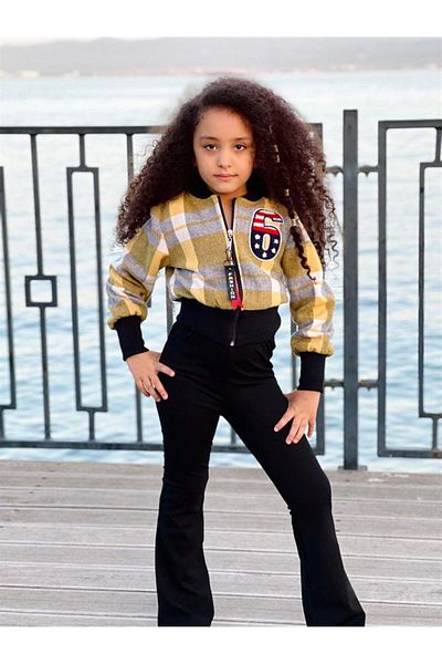 Hilal Akıncı Kids Girl's 6 Printed Lined Coat Black Spaghetti Trousers 2-Piece Set